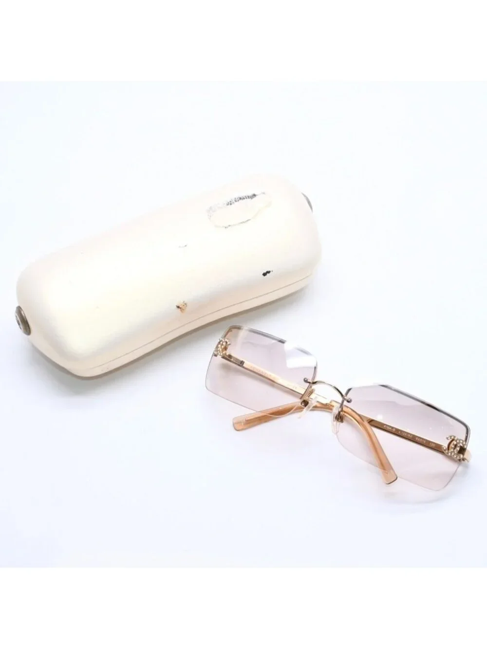 Chanel Half Rim Sunglasses Eyewear CC Logo Rhinestone